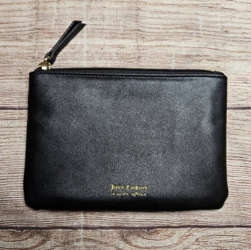 Juicy Couture black faux leather cosmetic clutch bag